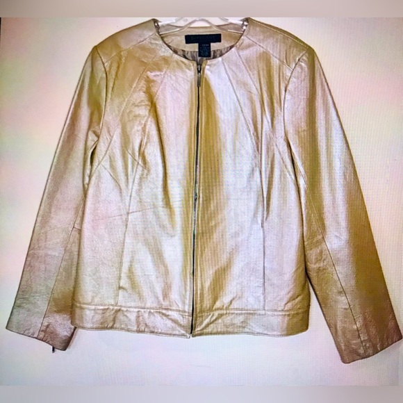 Vintage Dialogue Gold Metallic Leather Jacket - Picture 1 of 3